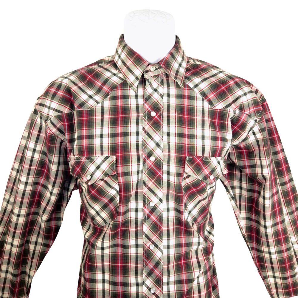 Wrangler Mens Western Snap Shirt Plaid Red Green Pearl Snap 16.5-33 78150203